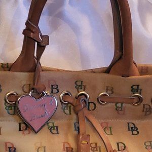 Vintage Dooney & Bourke, Light Yellow w/Multi-Colored DB Logos Handbag